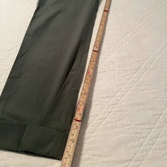 Theory Women's Olive Green Chinos 100% Cotton Size 4 Cuffed Straight Leg Preppy - Picture 8 of 11